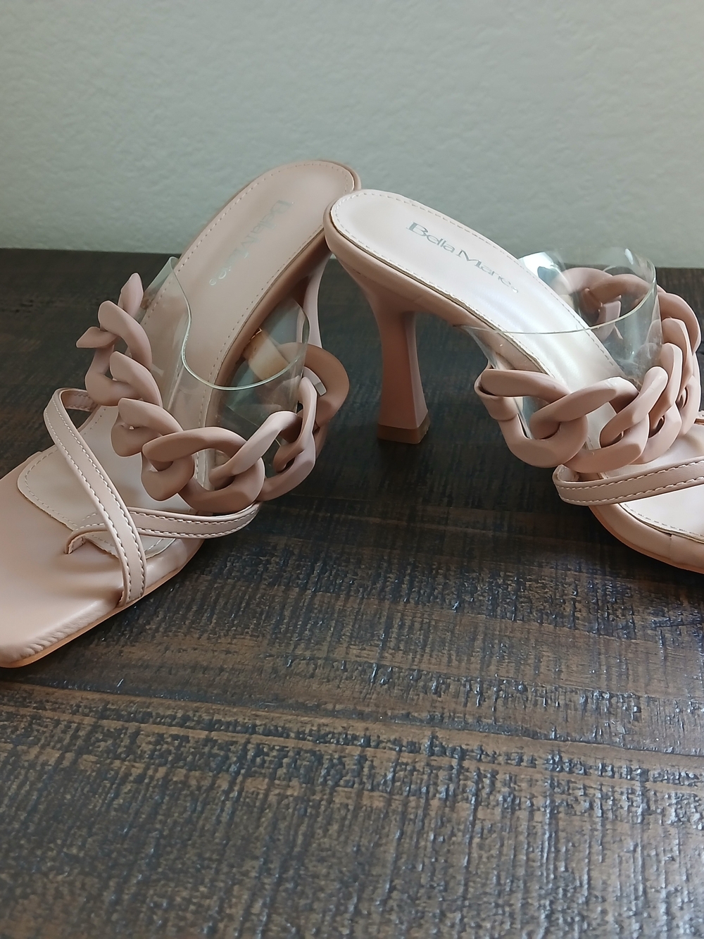 Bella Marie Blush Nude Chain-Link Heeled Sandals